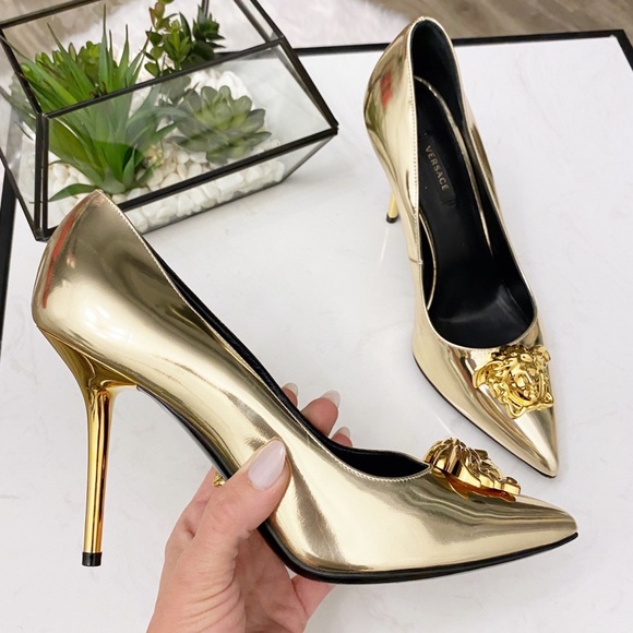 SOLD ✘ Versace Medusa Palazzo Gold High Heels - Picture 8 of 12